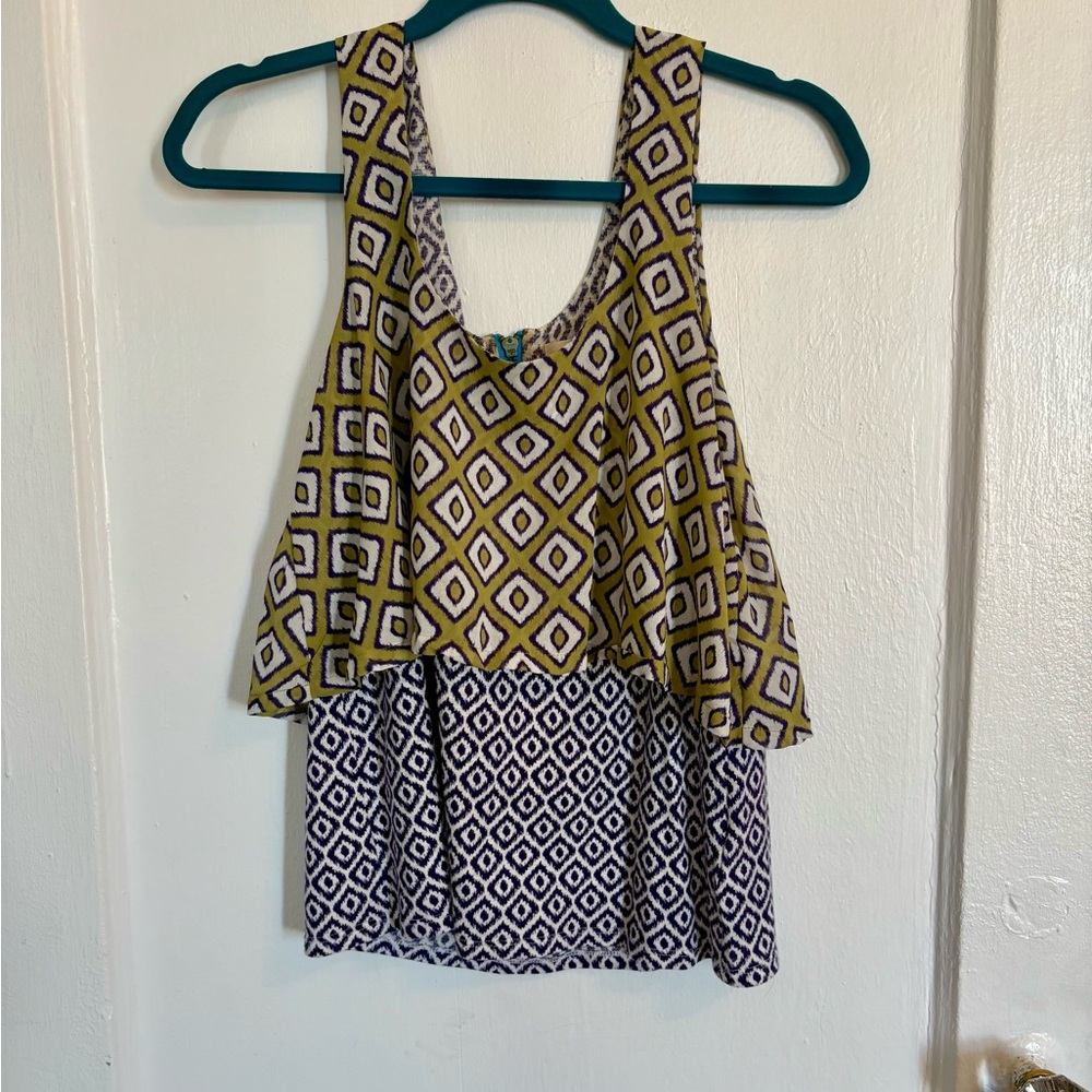 Meadow Rue Anthropologie Throughway Layered Tank Top Geometric Print